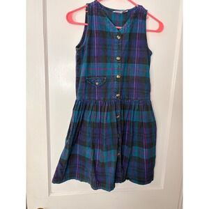 Genuine Girl Vintage Plaid Dress Kids Medium 8/10 Teal Purple Cotton Button Up